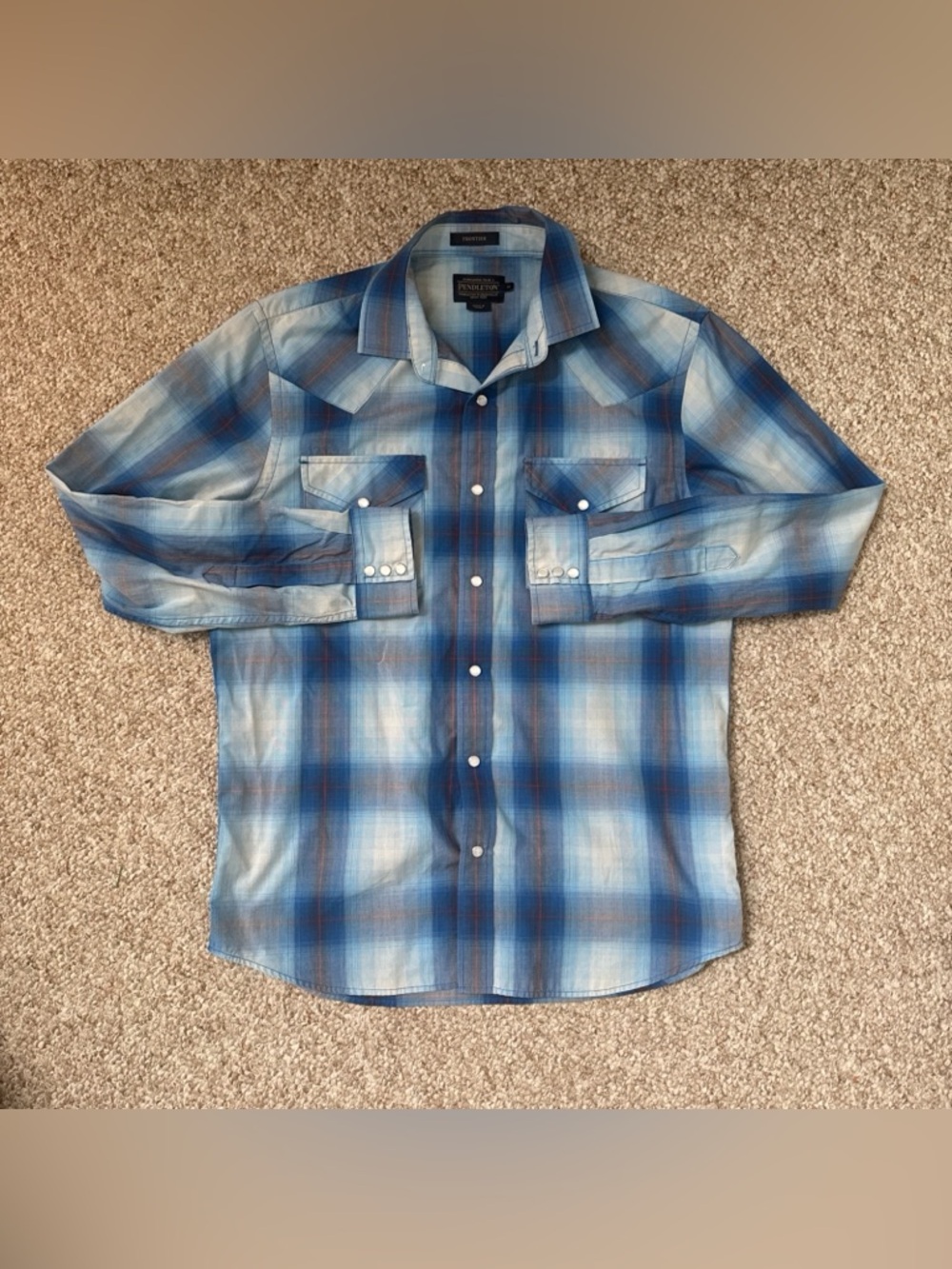 Pendleton Men’s Blue Plaid Frontier Western Button-Down Shirt Medium